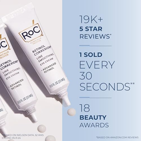 Roc Retinol Correxion Under Eye Cream For Dark Circles & Puffiness Daily Wrinkle Cream Anti Aging Line Smoothing Skin Care Treatment For Women And Men 0.5 Oz (Packaging May Vary)