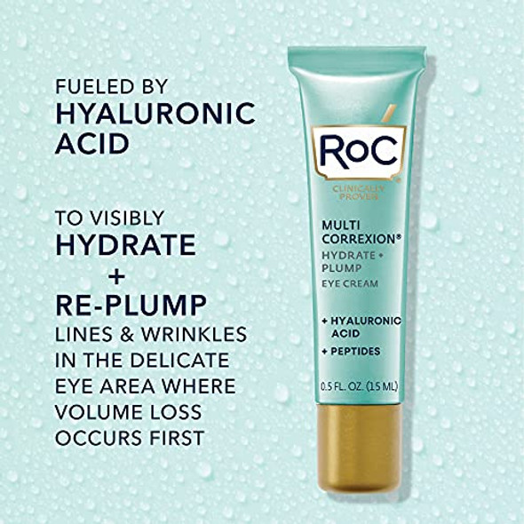 Roc Multi Correxion Hyaluronic Acid Anti Aging Under Eye Cream For Puffiness & Dark Circles (.5 Oz) + Roc Retinol Capsules (7 Ct) Skin Care Routine Fragrance & Paraben For Women And Men