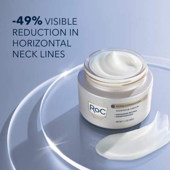 Roc Derm Correxion Neck Cream With Hyaluronic Acid And Advanced Retinol To Visibly Tighten & Lift Horizontal Neck Lines Facial Moisturiser To Contour Face Neck + Jaw (1.7 Oz) With Retinol Packette