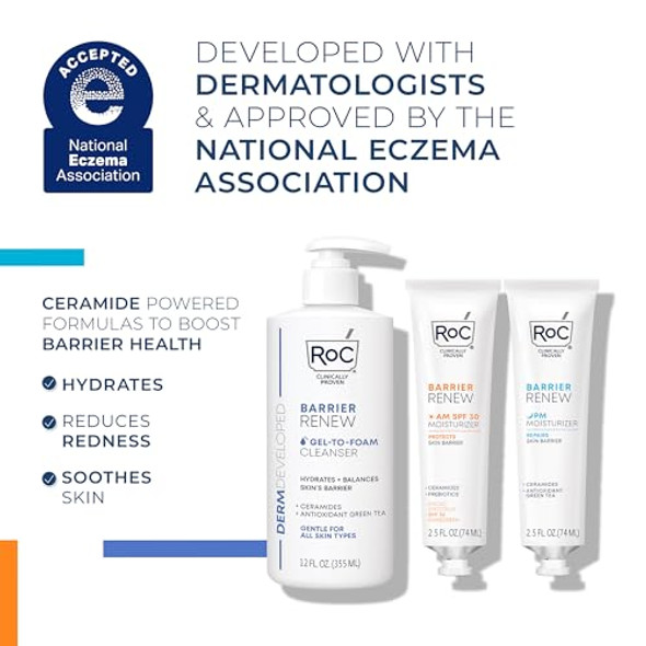 Roc Barrier Re Bundle: Night Moisturizer 2.5Oz + Day Cream With Spf 30 2.5Oz + Barrier Re Gel To Foam Non Drying Cleanser 12Oz