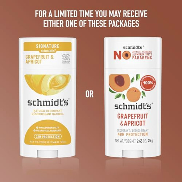 Schmidt'S Aluminum- Vegan Deodorant Grapefruit & Apricot With 24-Hour Odor Protection 2 Count For Women And Men Natural Ingredients Cruelty- 2.65 Oz