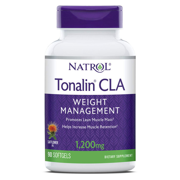 Natrol Tonalin CLA Softgels, Derived from safflower plant, Promotes lean muscle mass, Helpes increase muscle retention, Promotes fat metabolism, Weight management supplement, 1,200mg, 90 Count