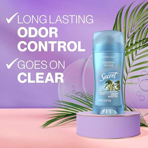 Secret Fresh Antiperspirant Deodorant For Women 72Hr Breathable Sweat & Odor Protection Instant Freshness & Gentle Ph Balancing Minerals Invisible Solid Oasis Scent 2.6 Oz