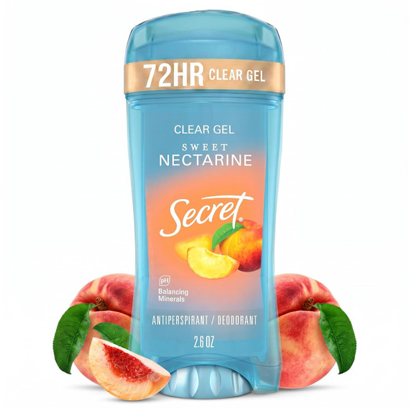 Secret Fresh Antiperspirant Deodorant For Women 72Hr Breathable Sweat & Odor Protection Instant Freshness & Gentle Ph Balancing Minerals Invisible Solid Sweet Nectarine Scent 2.6 Oz