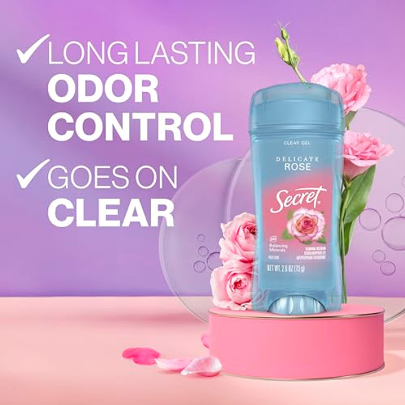 Secret Fresh Antiperspirant Deodorant For Women 72Hr Breathable Sweat & Odor Protection Instant Freshness & Gentle Ph Balancing Minerals Clear Gel Delicate Rose Scent 2.6 Oz (Pack Of 2)