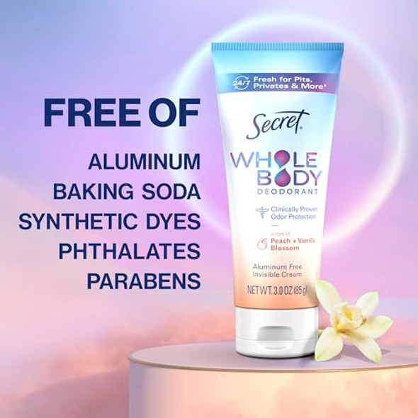 Secret Whole Body Deodorant Cream For Women Travel Size Peach & Vanilla Blossom Scent Aluminum Deodorant 72 Hr Odor Protection 0.8 Oz (Pack Of 2)