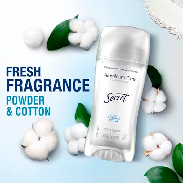 Secret Clinically Proven Aluminum Deodorant For Women 72Hr Sweat & Odor Protection Gentle On Skin Ph Balancing Minerals Dry Solid Powder Cotton Scent 1.4 Oz (Pack Of 3)