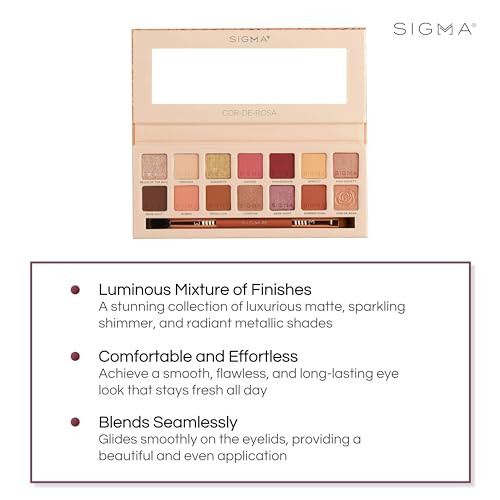 Sigma Beauty Cor-De-Rosa Eyeshadow Palette - 14 Warm Eyeshadow Shades In Matte Shimmer And Metalic Finishes - Highly Pigmented Vegan Eye Makeup Palette - Clean Beauty Products