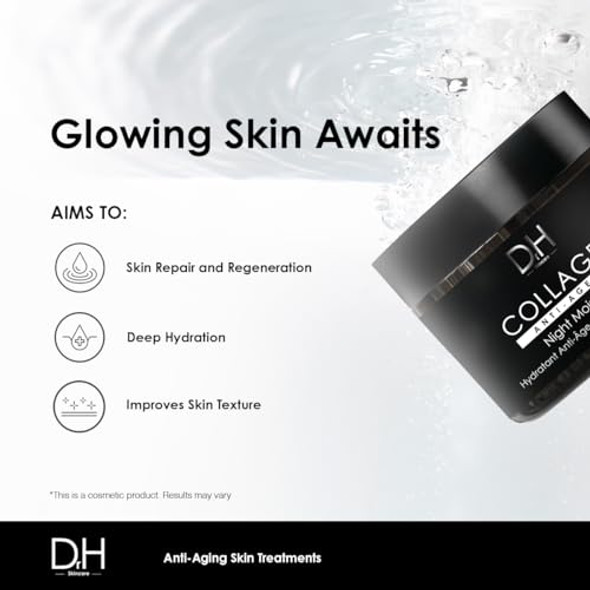 Skin Chemists Dr H Collagen Anti-Ageing Night Moisturiser 60Ml - Powerful Anti-Aging Skincare With Collagen Palmitoyl Tripeptide-1 And Lactic Acid Moisturize Firm Reduce Fine Lines & Improve Skin Texture