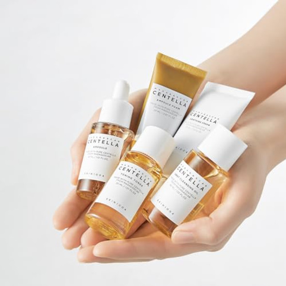 Skin1004 Madagascar Centella Travel Kit Toner Ampoule Soothing Cream Cleansing Oil Ampoule Foam Basic Skincare Box Compact Size Sets Mothers Day s For Mom s For Women Trial Kit