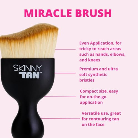 Skinny Tan Miracle Tanning Brush - Premium And Ultra-Soft Synthetic Bristles - Unique Ergonomically Shaped Tool - Perfect For Bronzing Tricky Areas - Streak- Flawless Looking Finish - 1 Pc