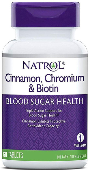 Natrol Cinnamon Chromium Biotin Tablets, 60 Count