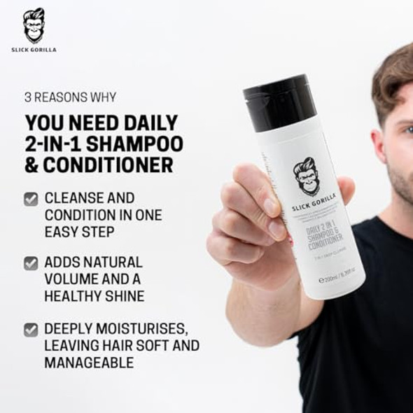 Slick Gorilla2-In-1 Daily Shampoo & Conditioner – Infused With Natural Ingredients For Healthy Fresh Hair – Cleans Conditions And Strengthens – 200Ml / 6.76 Fl Oz – Perfect All-In-One Solution Hai