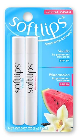 Softlips Spf 20 Lip Balm Duo - Vanilla & Watermelon Slim Sticks For Moisturized Protected Lips
