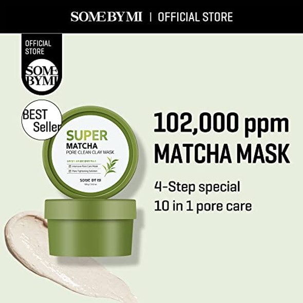 Some By Mi Super Matcha Pore Clean Clay Mask - 3.52Oz 100G - Made From Match Water For Sensitive Skin - Skin Moisturizing Effect With Sebum And Pore Care - Korean Skin Care