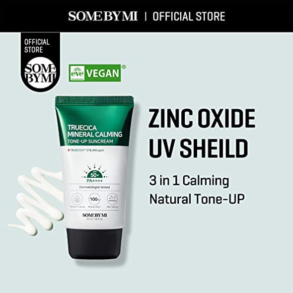 Some By Mi Truecica Mineral Calming Tone-Up Suncream / Spf50+ Pa++++ / 1.69Oz 50Ml / Brightening And Calming Effect/Mild Sun And Uv Protection Sunscreen For Sensitive Skin