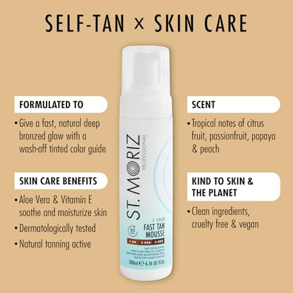 St. Moriz Professional 1 Hour Fast Self Tanner Mousse Light To Dark With Self Tanning Mitt - Instant Express Self Tanner Foam For A Golden Natural Fake Tan – With Aloe Vera & Vitamin E - 6.76 Fl Oz