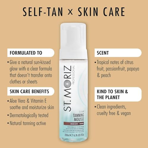 St. Moriz Professional Clear Medium To Dark Self Tanner Mousse & Velvet Tanning Mitt Bundle - Clear Self Tanning Foam For A Natural Looking Fake Tan With Aloe Vera & Vitamin E (6.76 Fl Oz)
