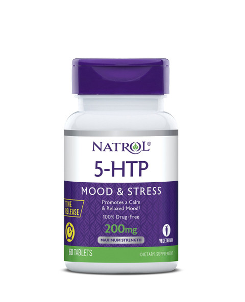 Natrol 5-HTP Time Release tablets, Promotes a Calm Relaxed Mood, Helps Maintain a Positive Outlook, Enables Production of Serotonin, Drug-Free, Controlled Release, Maximum Strength, 200mg, 60 Count