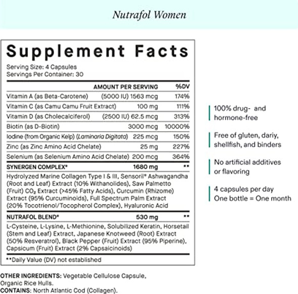 Nutrafol Women Hair Growth Supplement For Thicker, Stronger Hair (4 Capsules Per Day - 1 Month Supply)