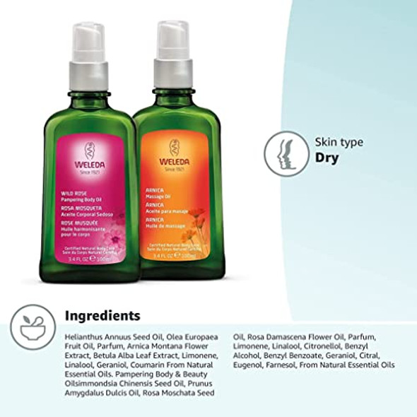 Weleda Wild Rose Body Oil And Deodorant Duo 3.4 Fluid Ounce (Pack Of 2) Plant Rich Skin Pampering Set With Wild Rose Oil