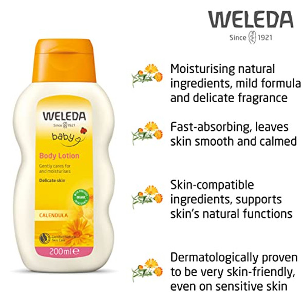 Weleda Baby Calendula Comforting Body Lotion Plant Rich Moisturizer With Calendula Chamomile Sweet Almond And Sesame Oils 6.8 Fl Oz