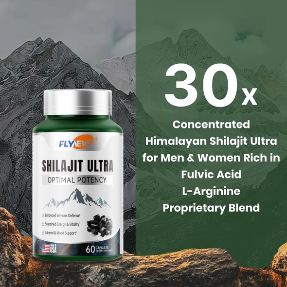 Shilajit for Men Women Shilajit with Naturally Fulvic Acid  and  L-Arginine Himalayan Shilajits for Extra Power Stamina and Immune Support Non-GMO Made in USA 60 Capsules, 1,300mg Per Serving