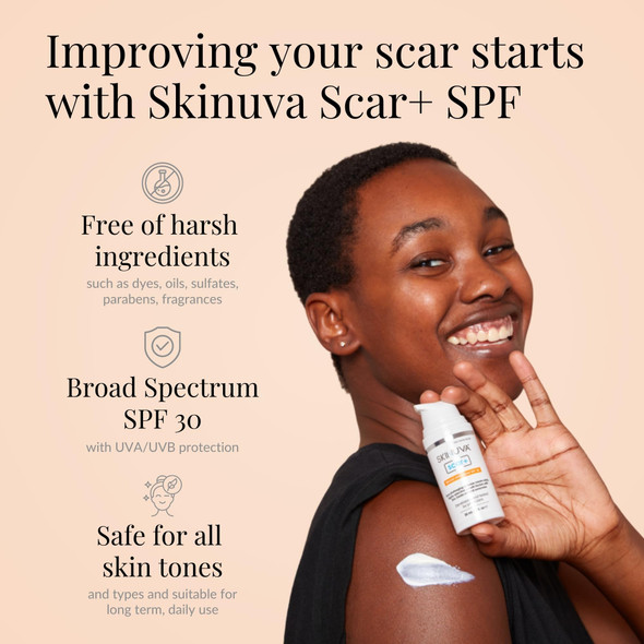 Skinuva® Next Generation Scar+ Cream Advanced Silicone Scar Cream Matrix +SPF 30 Formulated with Growth Factors and  Helps Reduce the Appearance of Scars (1 oz)