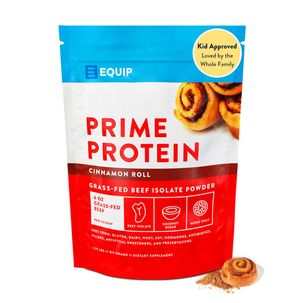 Equip Foods Prime Protein Powder | Clean Grass Fed Beef Protein Isolate | Carnivore Protein Powder | Paleo Keto Friendly | Gluten Dairy Free | 30 Servings Cinnamon Roll