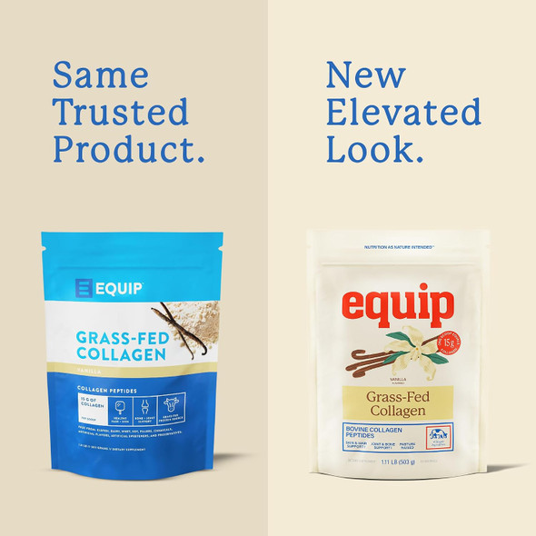 Equip Foods Grass Fed Collagen Powder | Hydrolyzed Bovine Collagen Peptides with Amino Acids | Prime Beef Collagen for Healthy Joints Skin & Nails | Non-GMO, Paleo Friendly | 30 Servings Vanilla