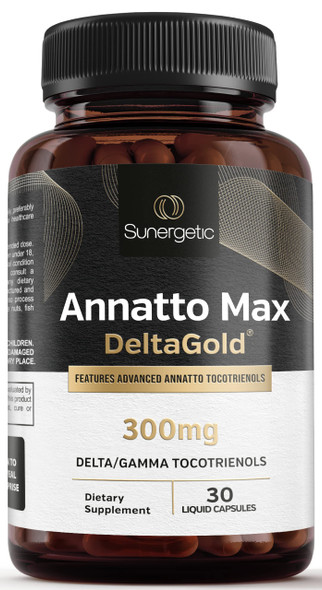 Sunergetic Premium Annatto Tocotrienol Supplement – with DeltaGold – Tocotrienols Vitamin E 300 mg – Supports Liver Immune & Heart Health - Delta + Gamma Tocotrienols (30 Liquid Capsules)
