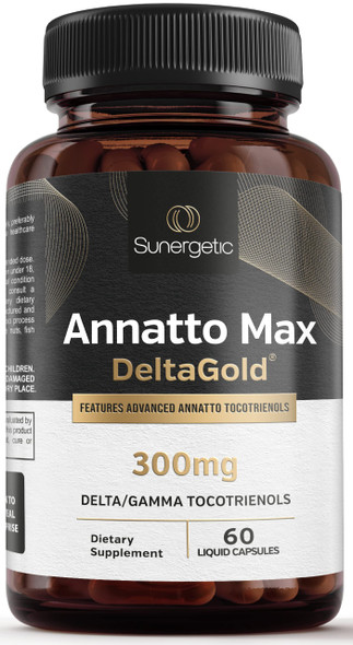Sunergetic Premium Annatto Tocotrienol Supplement – with DeltaGold – Tocotrienols Vitamin E 300 mg – Supports Liver Immune & Heart Health - Delta + Gamma Tocotrienols (60 Liquid Capsules)