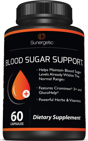 Sunergetic Premium Blood Sugar Support Supplement–Supports Healthy Blood Sugar Levels Already Within Normal Range – Includes Bitter Melon Extract Vanadium Chromium Cinnamon & Alpha Lipoic Acid-60 Capsules