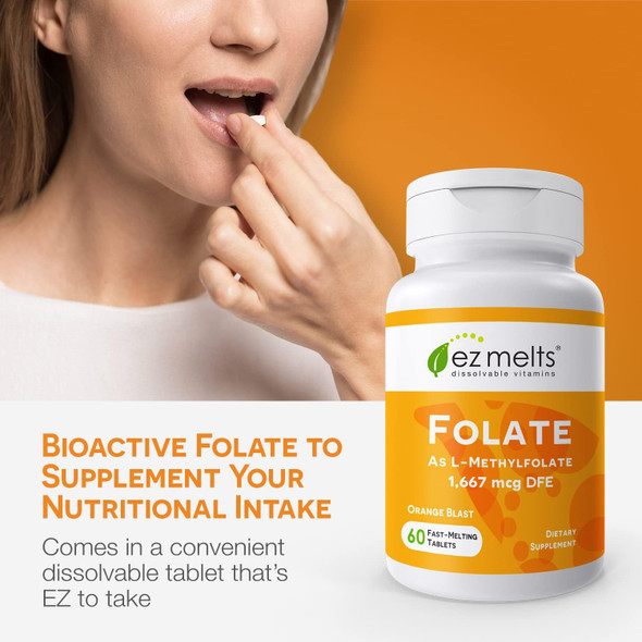 EZ Melts Dissolvable Folate 1667 mcg L-Methylfolate Sugar-Free 2-Month Supply