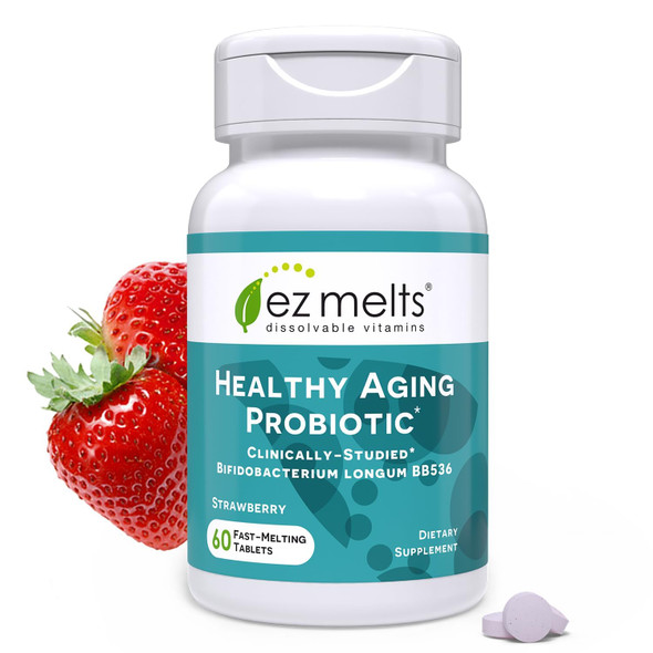 EZ Melts Dissolvable Healthy Aging Probiotic Bifidobacterium Longum BB536 (2 Billion CFU) Sugar-Free Probiotics for Women & Men 50+ 2-Month Supply