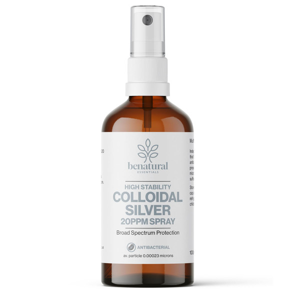 Benatural Essentials Colloidal Silver 100Ml Spray Bottle | Premium Quality 20PPM Silver | High PH | Manufactured in The UK | New Packaging