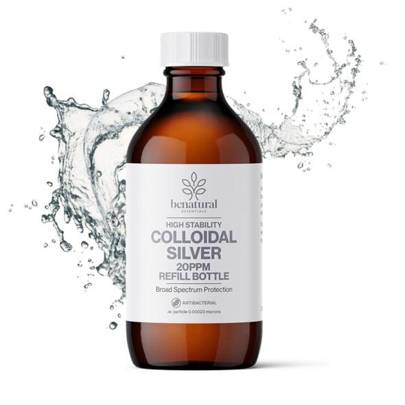 Benatural Essentials Colloidal Silver 300ml Bottle | Premium Quality 20PPM Silver | High PH | Manufactured in The UK | New Packaging
