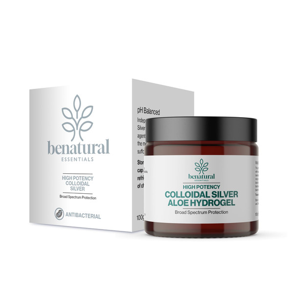 Benatural Essentials Premium Colloidal Silver Aloe Hydrogel 100g | Soothing Gel For Minor Burns Scratches and Rashes | Antibacterial & Antifungal | PH Balanced | Manufactured in the UK