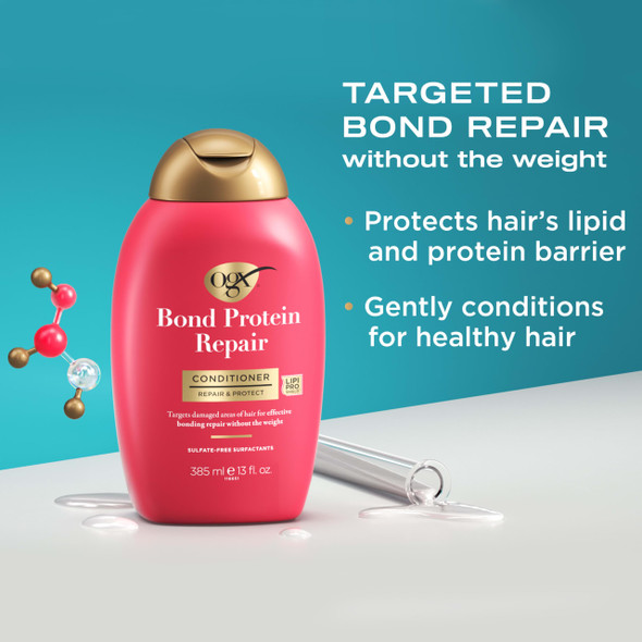 OGX Repair & Protect Bond Protein Repair Conditioner Lightweight Conditioner Targets Damaged Areas of Hair Formulated without Parabens Sulfate-Free Surfactants 13 fl. oz