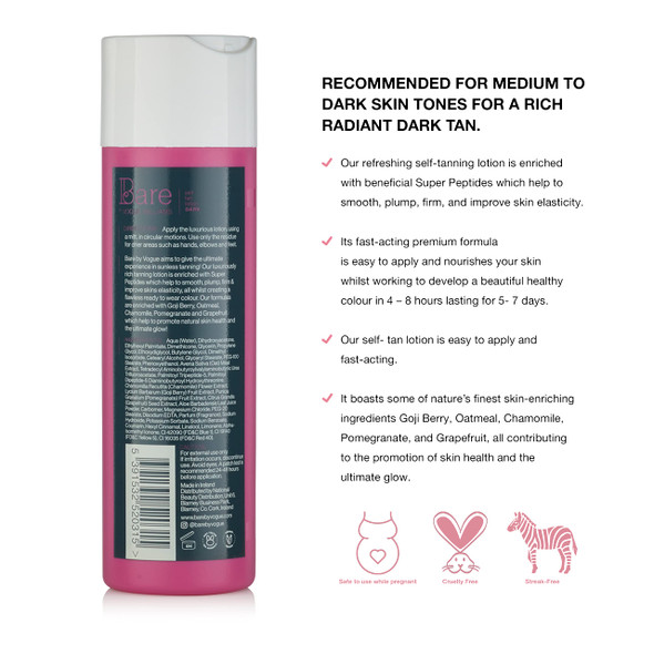 Bare by Vogue Self Tanning Lotion Dark-200 ml- Natural tanning Glow Moisturising Suitable for All Skin Types - Self Tanner for Face & Body Bare by Vogue Self Tanning Lotion Dark-200 ml- Natural tanning Glow Moisturising Suitable for All Skin Types - Self Tanner for Face & Body