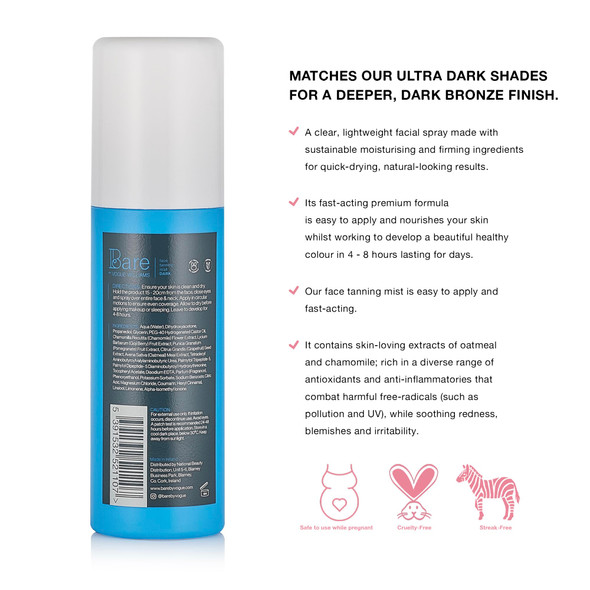 Bare by Vogue Fake Tan - Self Tan Face Mist Spray Solution - Dark for a Natural Glow on Face & Body - Easy Application Mist 125ML Bare by Vogue Fake Tan - Self Tan Face Mist Spray Solution - Dark for a Natural Glow on Face & Body - Easy Application Mist 125ML