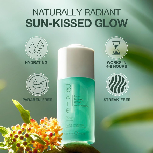 Bare By Vogue Face Tanning Drops - Medium/Dark Customisable Sun-Kissed Glow - Infused with Green Tea Chamomile and Pomegranate Extract - For Smooth Hydrating & Radiant Skin (30ml) Bare By Vogue Face Tanning Drops - Medium/Dark Customisable Sun-Kissed Glow - Infused with Green Tea Chamomile and Pomegranate Extract - For Smooth Hydrating & Radiant Skin (30ml)