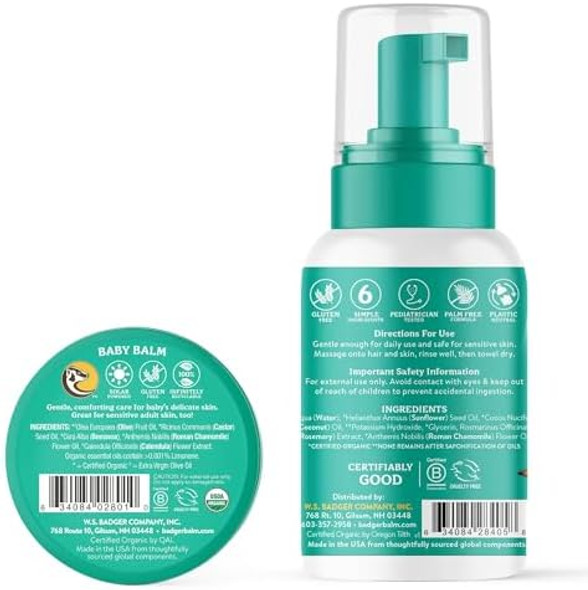 Badger Baby Balm And Baby Wash Bundle - Baby Balm W Chamomile And Calendula Baby Wash Calming Chamomile - All Organic And Concentrated Baby Lotion