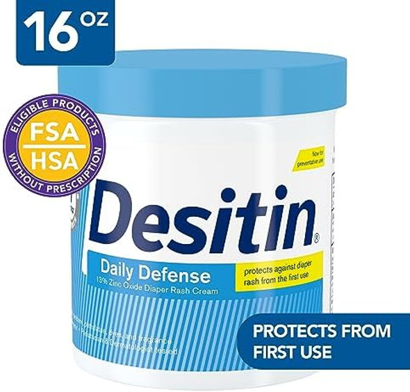 Desitin Daily Defense Baby Diaper Rash Cream With 13% Zinc Oxide Barrier Cream To Treat Relieve & Prevent Diaper Rash Hypoallergenic Dye- Phthalate- & Paraben- 16 Oz