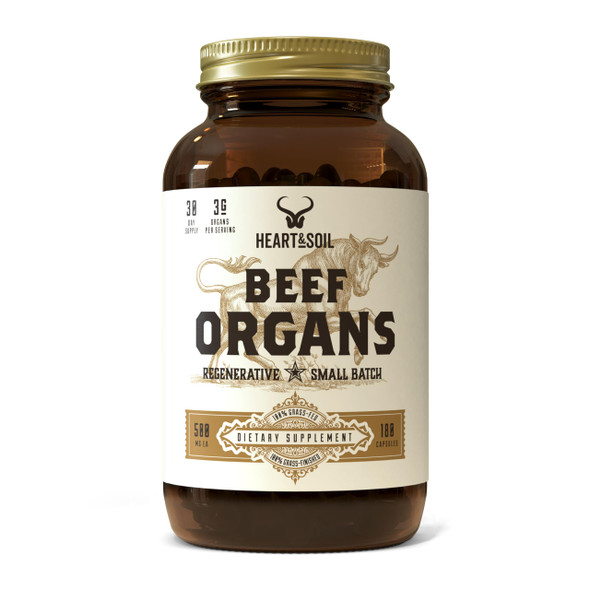 HEART & SOIL – 3000mg Grass-Fed Beef Organ Supplement for Women & Men with Liver Heart Kidney Pancreas & Spleen for Full-Body Nutrition & Energy – Non-GMO Allergen-Free – 180 Capsules
