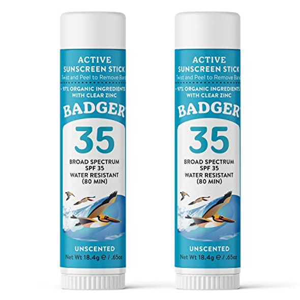 Badger Mineral Kids Sunscreen Face Stick Spf 35 Zinc Oxide Travel Size Sunscreen Stick For Kids 97% Organic Ingredients Reef Safe Water Resistant .65 Oz 2-Pack