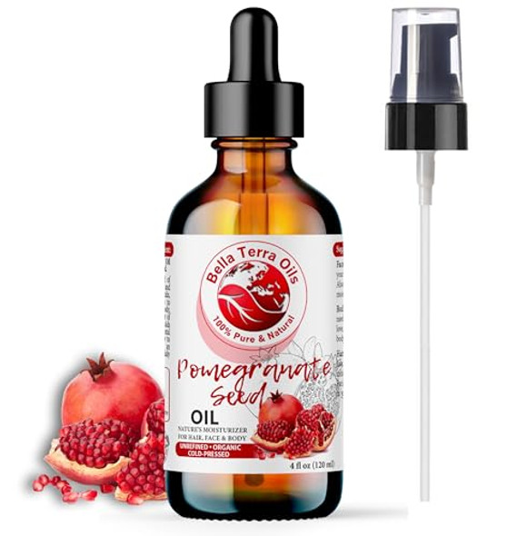 Bella Terra Oils - Organic Pomegranate Seed Oil 4Oz - Basking In Phytosterols & Linoleic Acid The Ultimate Blend For A Silken Touch & Healthy-Looking Glow