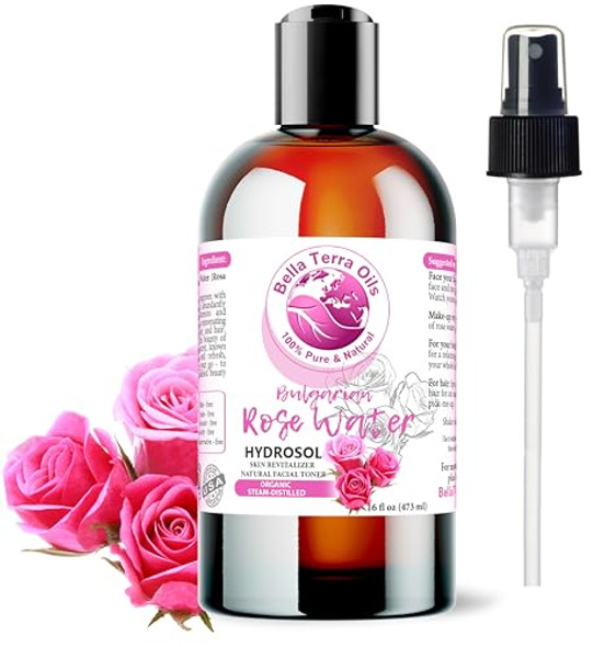 Bella Terra Oils - Organic Rose Water Mist 16Oz - Infused With Authentic Rose Essence Elevate Your Daily Beauty Ritual Essential For Skin Hydration