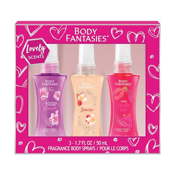 Body Fantasies Body Spray Holiday Set For Her - 3 Piece Lovely Scents Sampler Perfect For Stocking Stuffers
