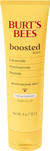 Burt'S Bees Boosted Body Moisturizing Melt With Ceramide Niacinamide And Peptide Intense Skin Hydration Cream-To-Oil Body Lotion Supports Skin Barrier Tropical Scent 4 Oz. Tube